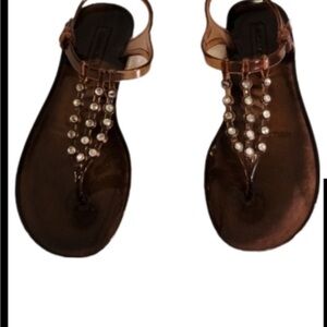 BCBGMaxAzria Vintage Brown Jelly Sandles, rhinestone embellishments on the strap
